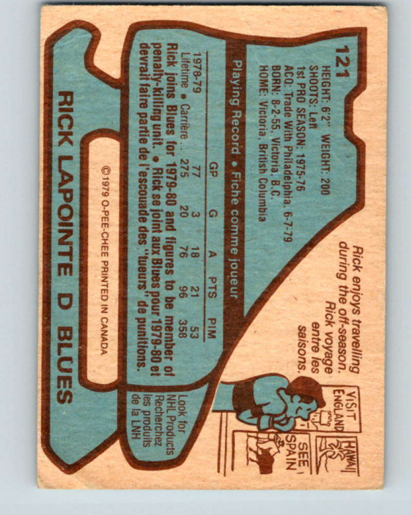 1979-80 O-Pee-Chee #121 Rick Lapointe NHL Blues 10287