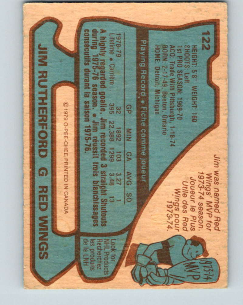 1979-80 O-Pee-Chee #122 Jim Rutherford NHL Red Wings 10288