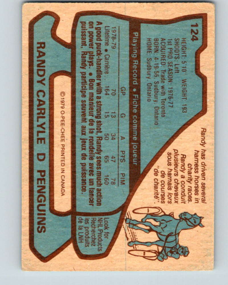 1979-80 O-Pee-Chee #124 Randy Carlyle NHL Penguins 10290