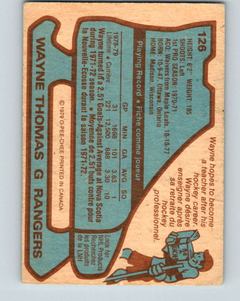 1979-80 O-Pee-Chee #126 Wayne Thomas NHL NY Rangers 10292