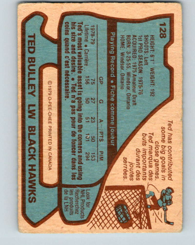 1979-80 O-Pee-Chee #128 Ted Bulley NHL Blackhawks 10294