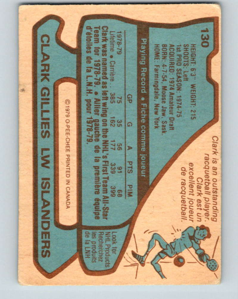1979-80 O-Pee-Chee #130 Clark Gillies NHL NY Islanders AS 10296