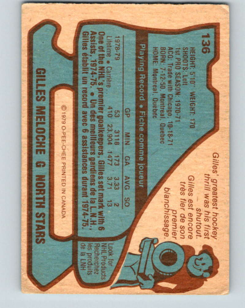 1979-80 O-Pee-Chee #136 Gilles Meloche NHL North Stars 10306