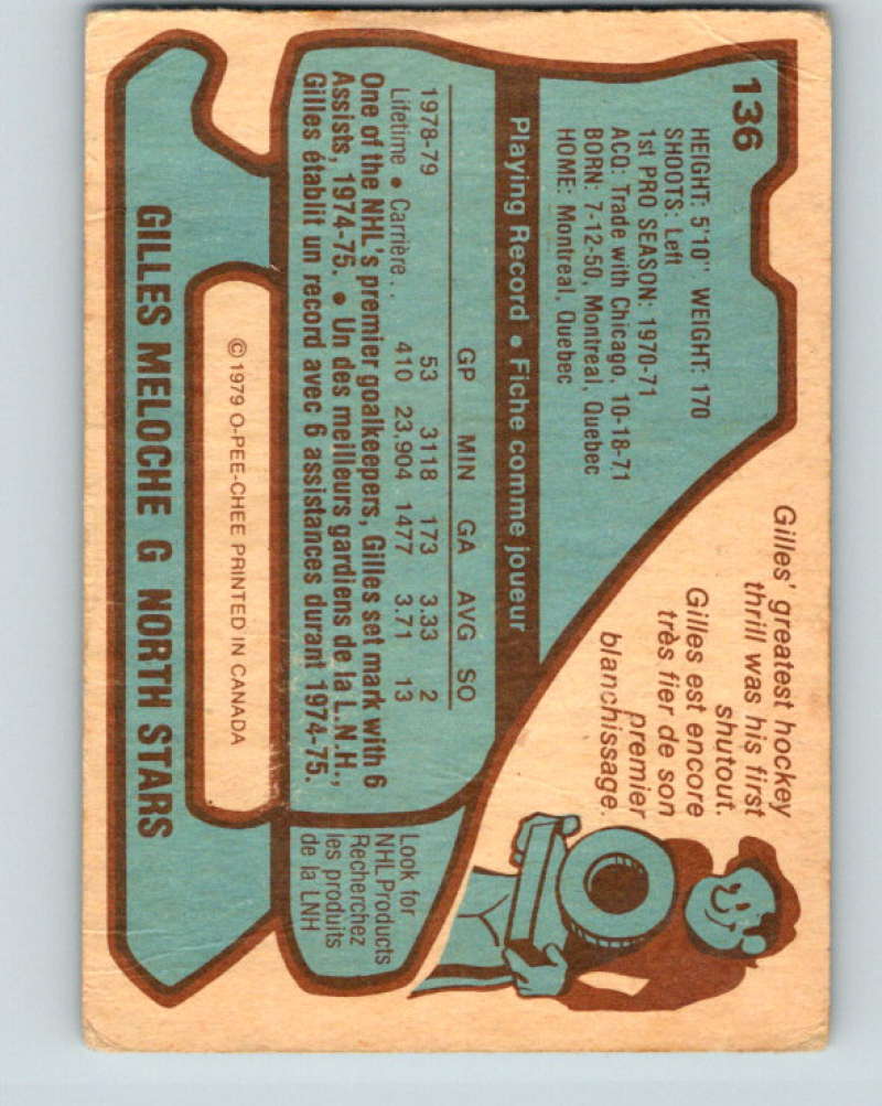 1979-80 O-Pee-Chee #136 Gilles Meloche NHL North Stars 10307