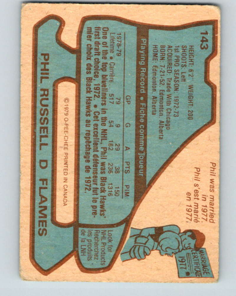 1979-80 O-Pee-Chee #143 Phil Russell NHL Flames 10314