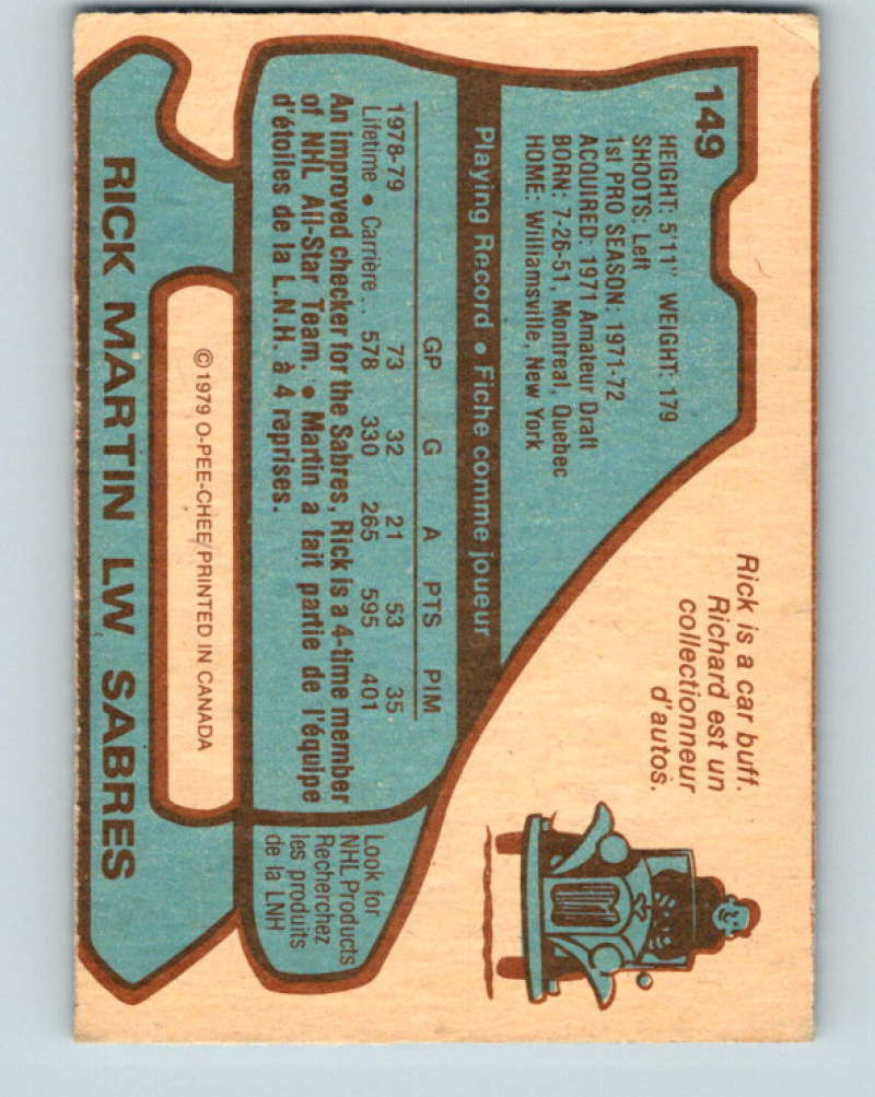 1979-80 O-Pee-Chee #149 Rick Martin NHL Sabres 10321