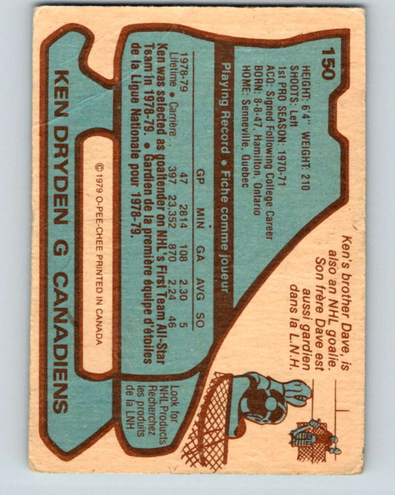 1979-80 O-Pee-Chee #150 Ken Dryden NHL Canadiens AS 10323