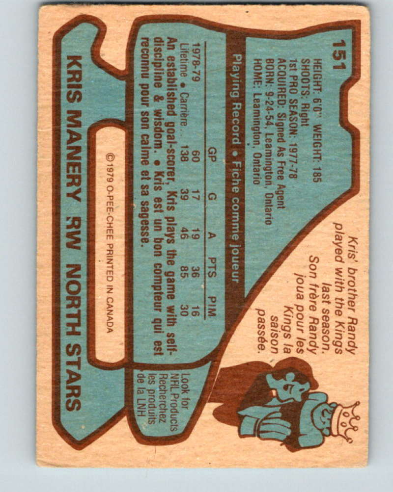 1979-80 O-Pee-Chee #151 Kris Manery NHL North Stars 10324