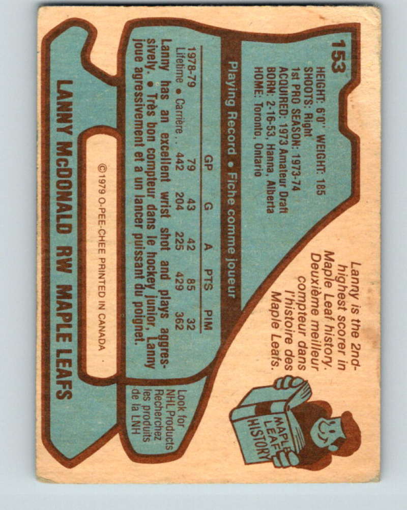 1979-80 O-Pee-Chee #153 Lanny McDonald NHL Maple Leafs 10326