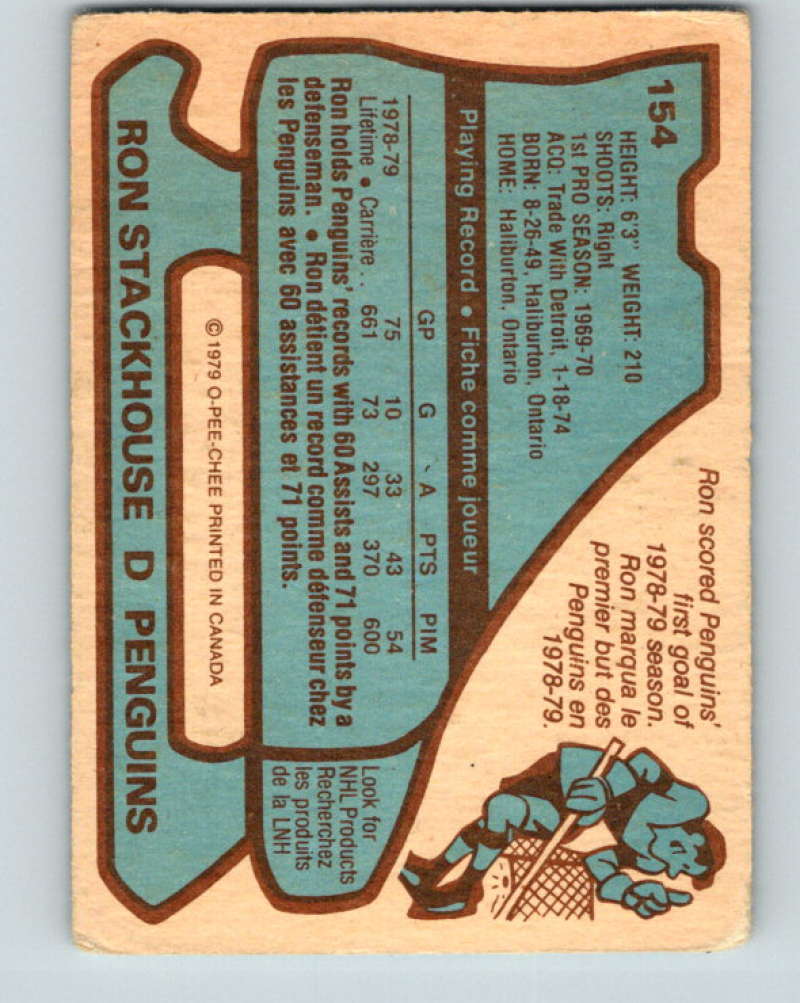 1979-80 O-Pee-Chee #154 Ron Stackhouse NHL Penguins 10327