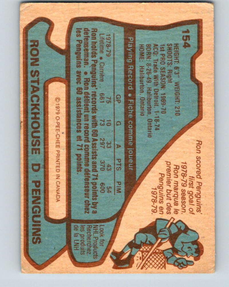 1979-80 O-Pee-Chee #154 Ron Stackhouse NHL Penguins 10328