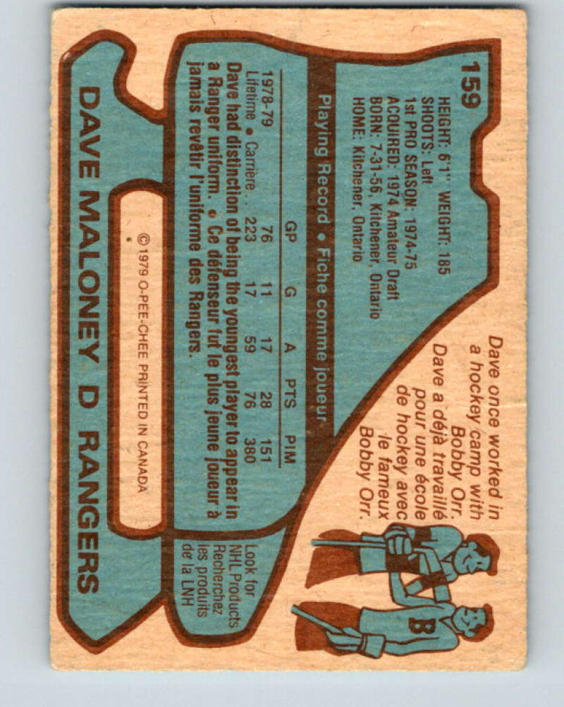 1979-80 O-Pee-Chee #159 Dave Maloney NHL NY Rangers 10334