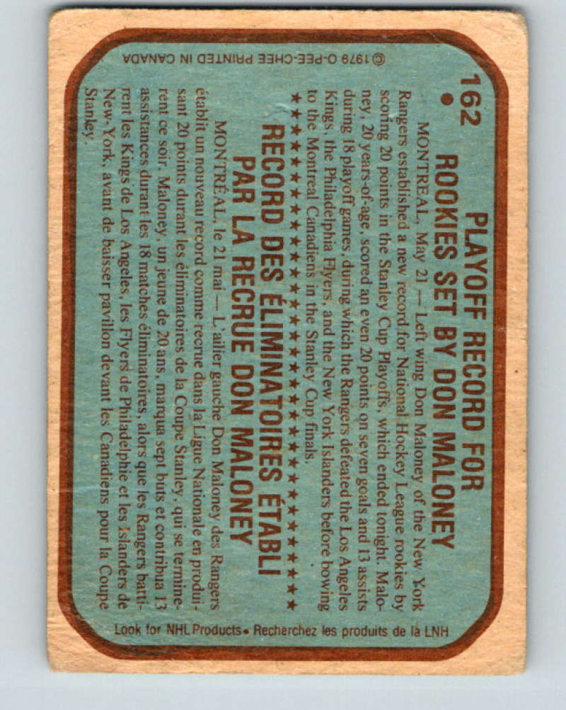 1979-80 O-Pee-Chee #162 Don Maloney NHL NY Rangers RB 10337