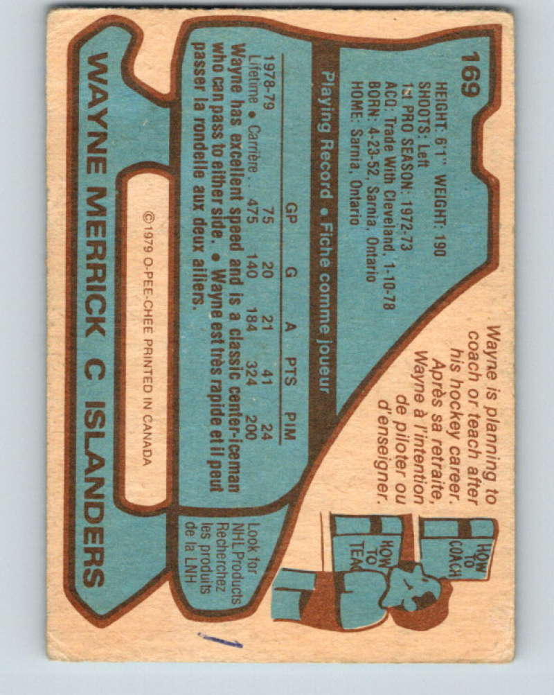1979-80 O-Pee-Chee #169 Wayne Merrick NHL NY Islanders 10345