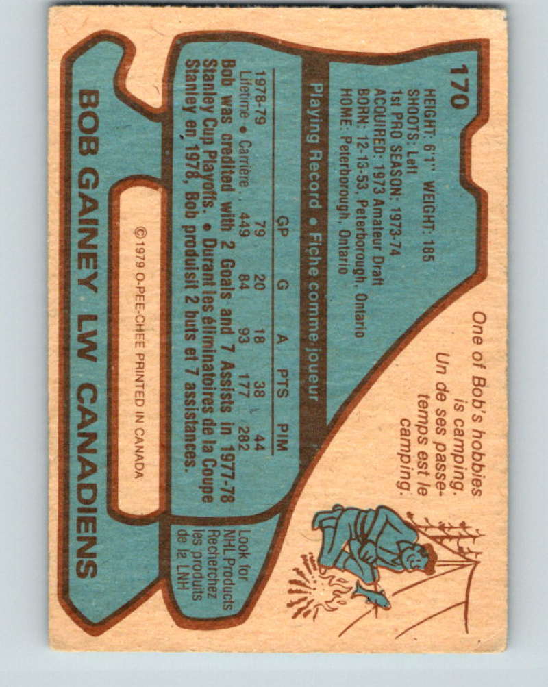 1979-80 O-Pee-Chee #170 Bob Gainey NHL Canadiens 10346