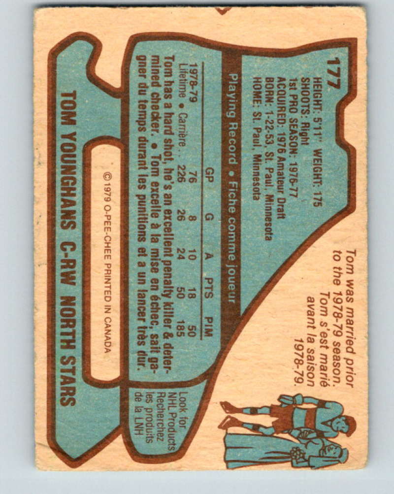 1979-80 O-Pee-Chee #177 Tom Younghans NHL North Stars 10355
