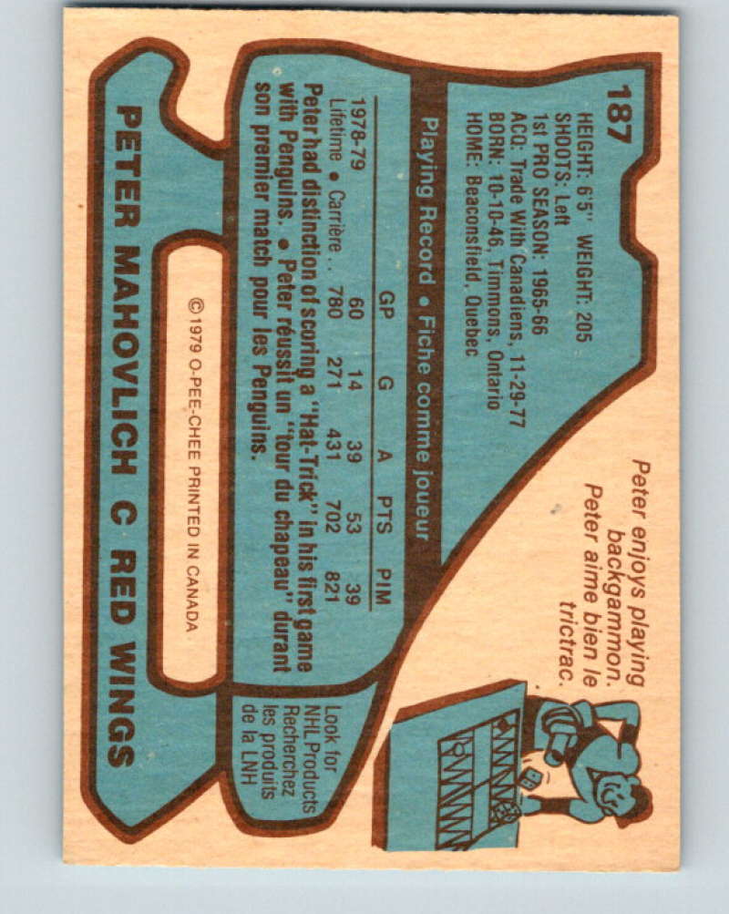1979-80 O-Pee-Chee #187 Pete Mahovlich NHL Red Wings 10370