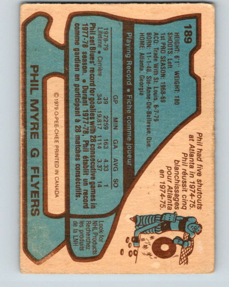 1979-80 O-Pee-Chee #189 Phil Myre NHL Flyers 10373