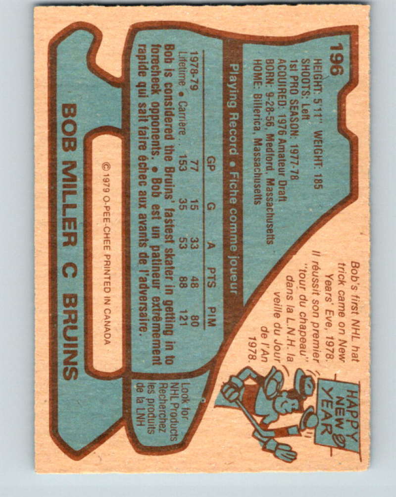 1979-80 O-Pee-Chee #196 Bob Miller NHL RC Rookie Bruins 10382