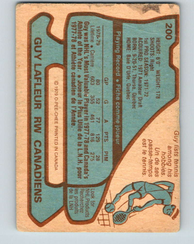 1979-80 O-Pee-Chee #200 Guy Lafleur NHL Canadiens AS 10387