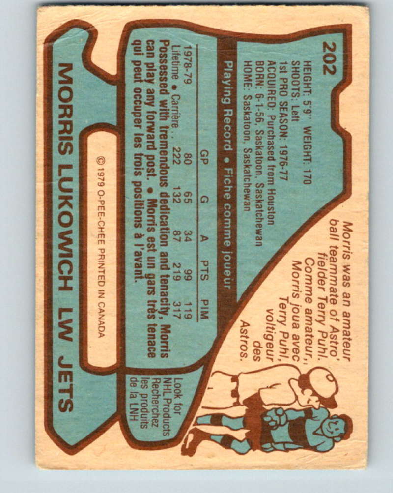 1979-80 O-Pee-Chee #202 Morris Lukowich NHL RC Rookie Winn Jets 10391
