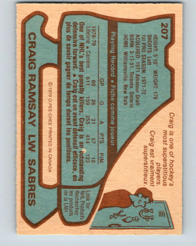 1979-80 O-Pee-Chee #207 Craig Ramsay NHL Sabres 10400