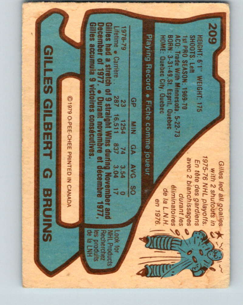 1979-80 O-Pee-Chee #209 Gilles Gilbert NHL Bruins 10403