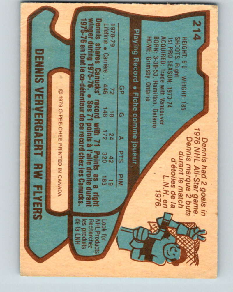 1979-80 O-Pee-Chee #214 Dennis Ververgaert NHL Flyers 10408