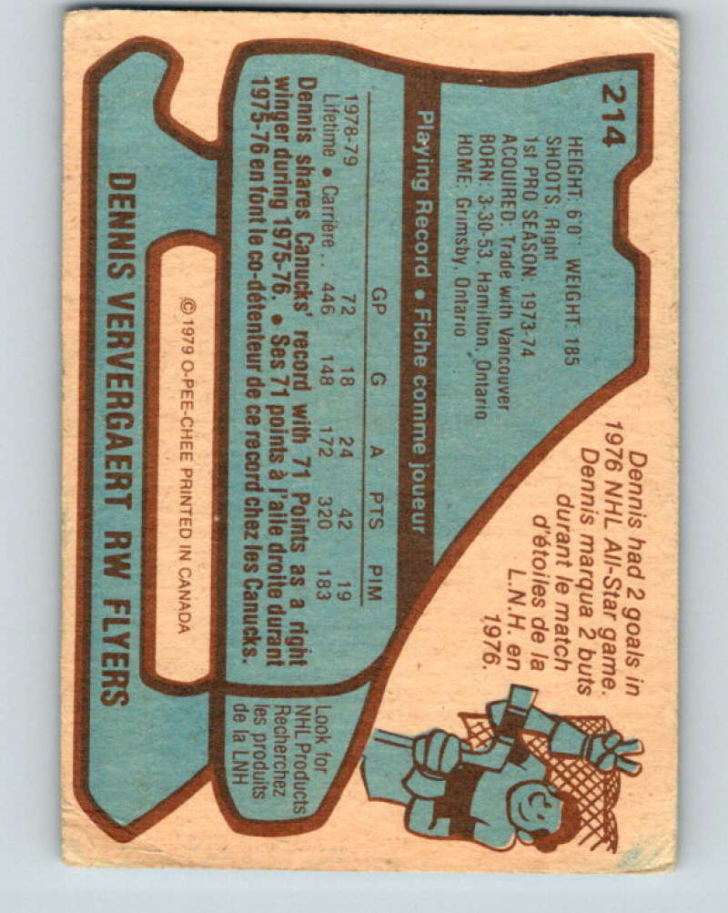 1979-80 O-Pee-Chee #214 Dennis Ververgaert NHL Flyers 10409