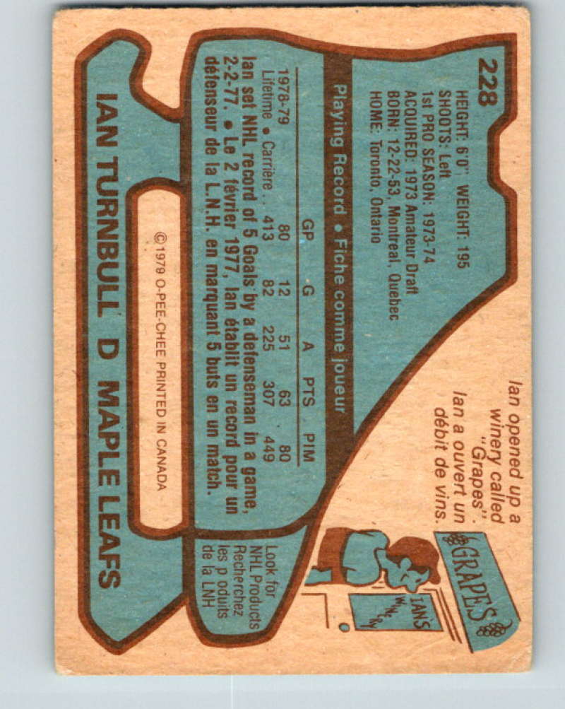 1979-80 O-Pee-Chee #228 Ian Turnbull NHL Maple Leafs 10428