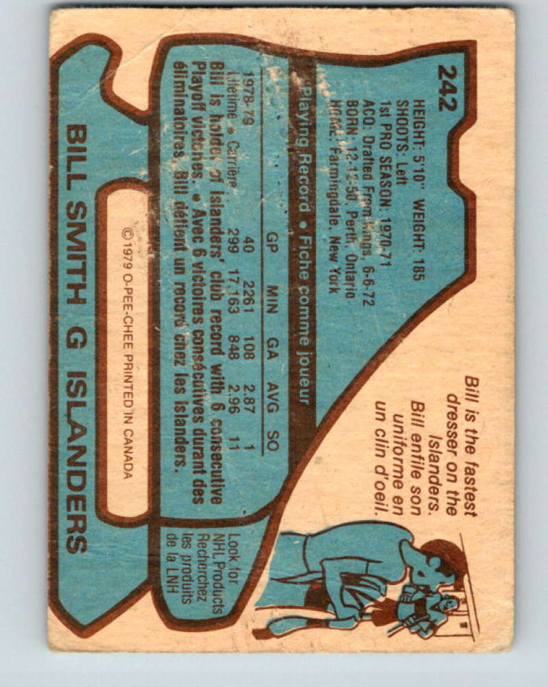 1979-80 O-Pee-Chee #242 Billy Smith NHL NY Islanders 10448