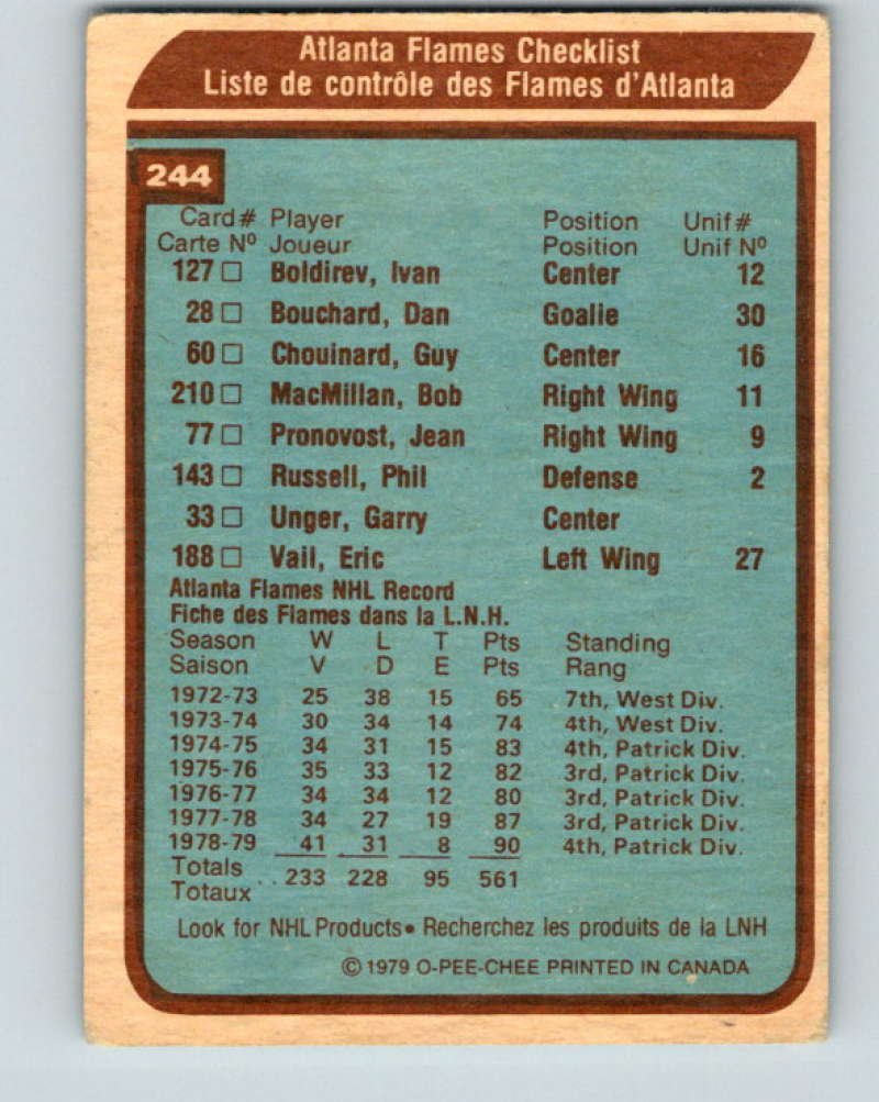 1979-80 O-Pee-Chee #244 Atlanta Flames NHL Flames CL 10450