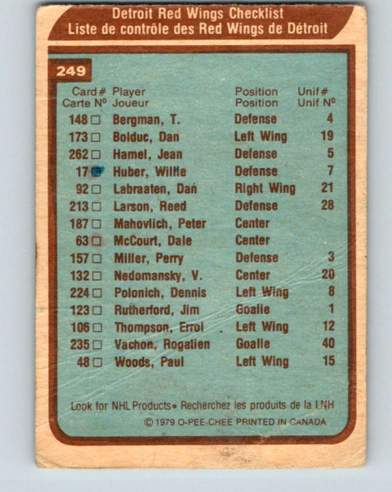 1979-80 O-Pee-Chee #249 Red Wings Team NHL Red Wings CL 10455