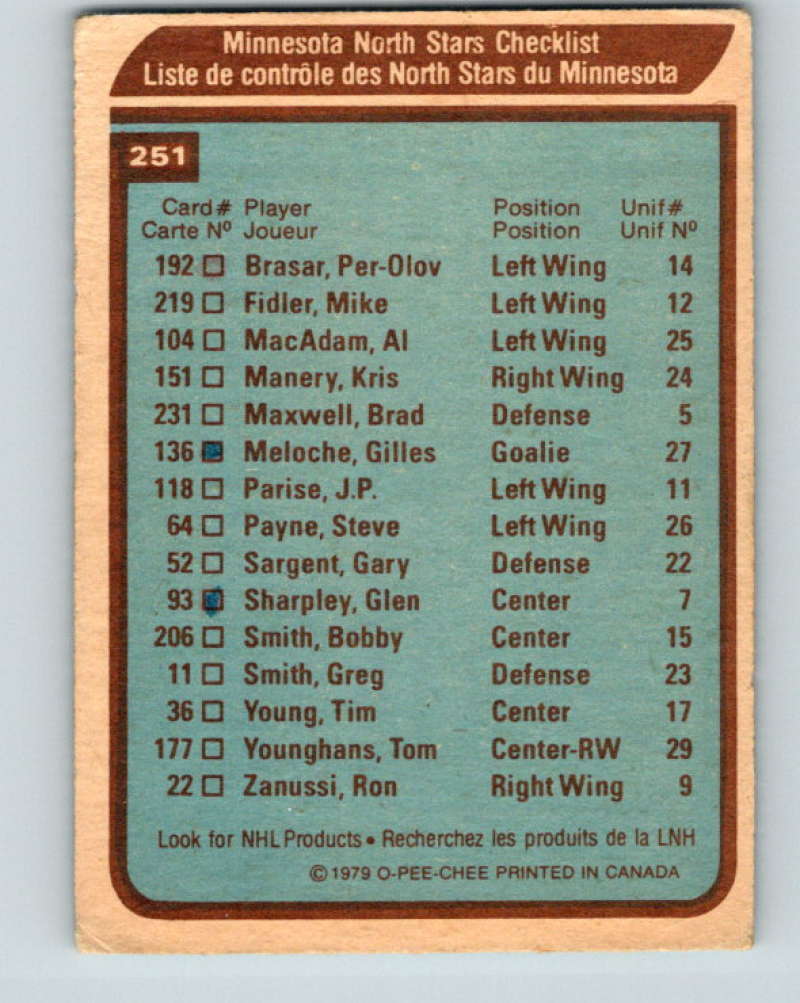 1979-80 O-Pee-Chee #251 Team NHL North Stars North Stars CL 10458