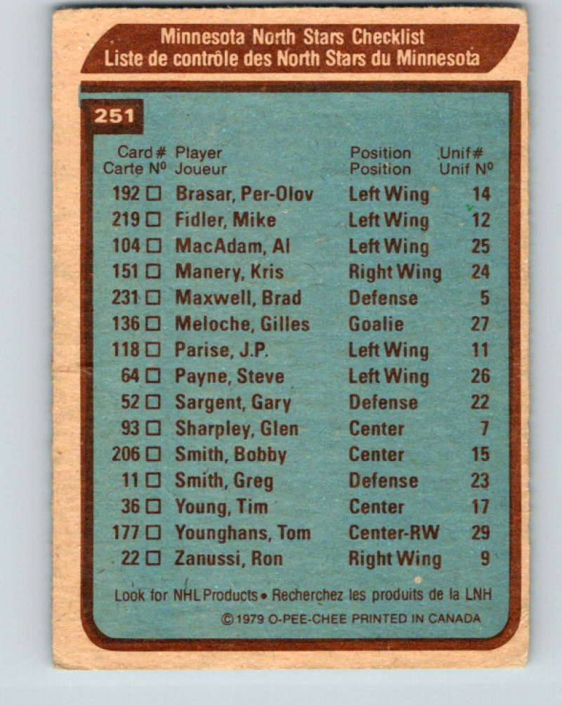 1979-80 O-Pee-Chee #251 Team NHL North Stars North Stars CL 10459