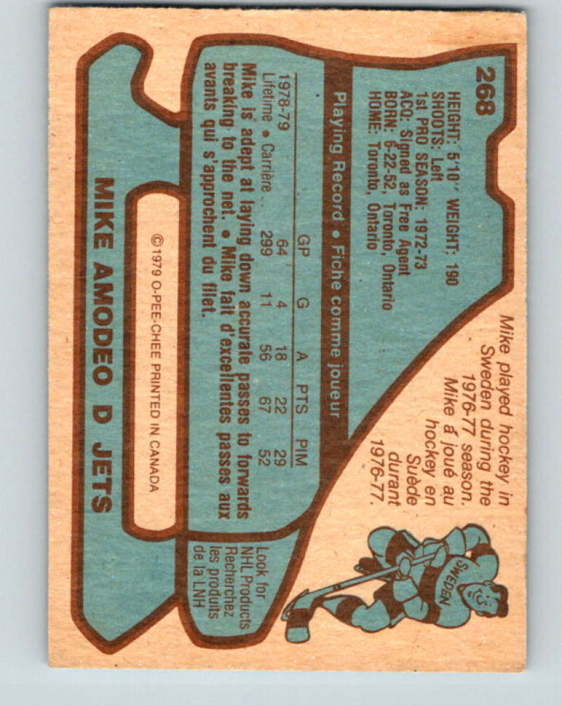 1979-80 O-Pee-Chee #268 Mike Amodeo NHL Winn Jets 10483