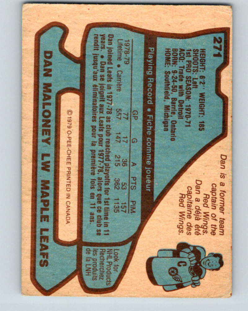 1979-80 O-Pee-Chee #271 Dan Maloney NHL Maple Leafs 10487