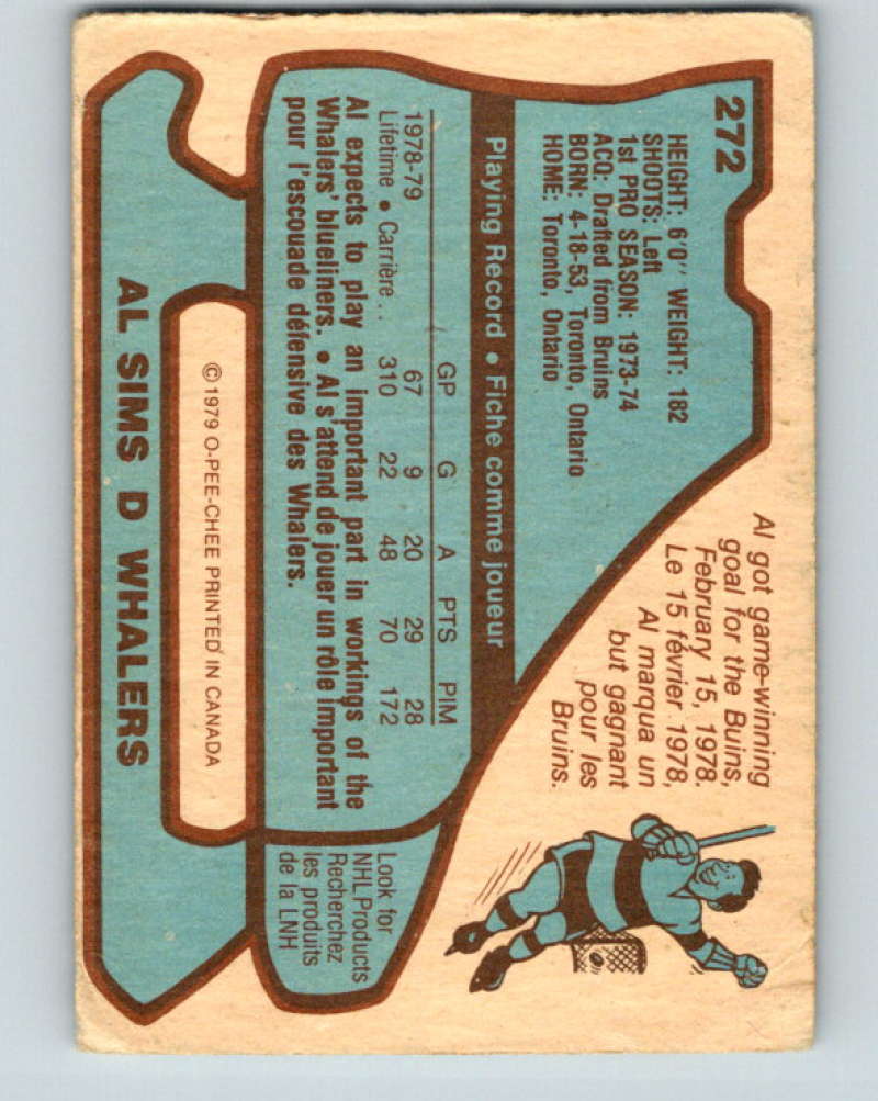 1979-80 O-Pee-Chee #272 Al Sims NHL Whalers 10489
