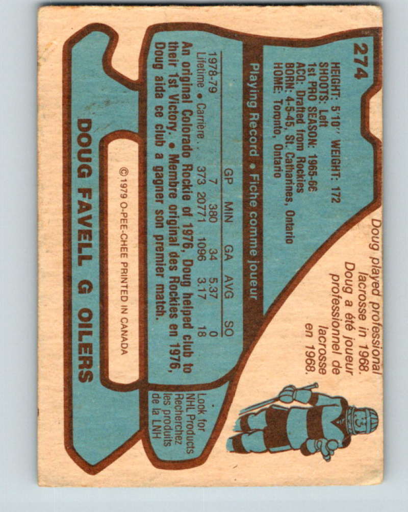 1979-80 O-Pee-Chee #274 Doug Favell NHL Oilers 10491
