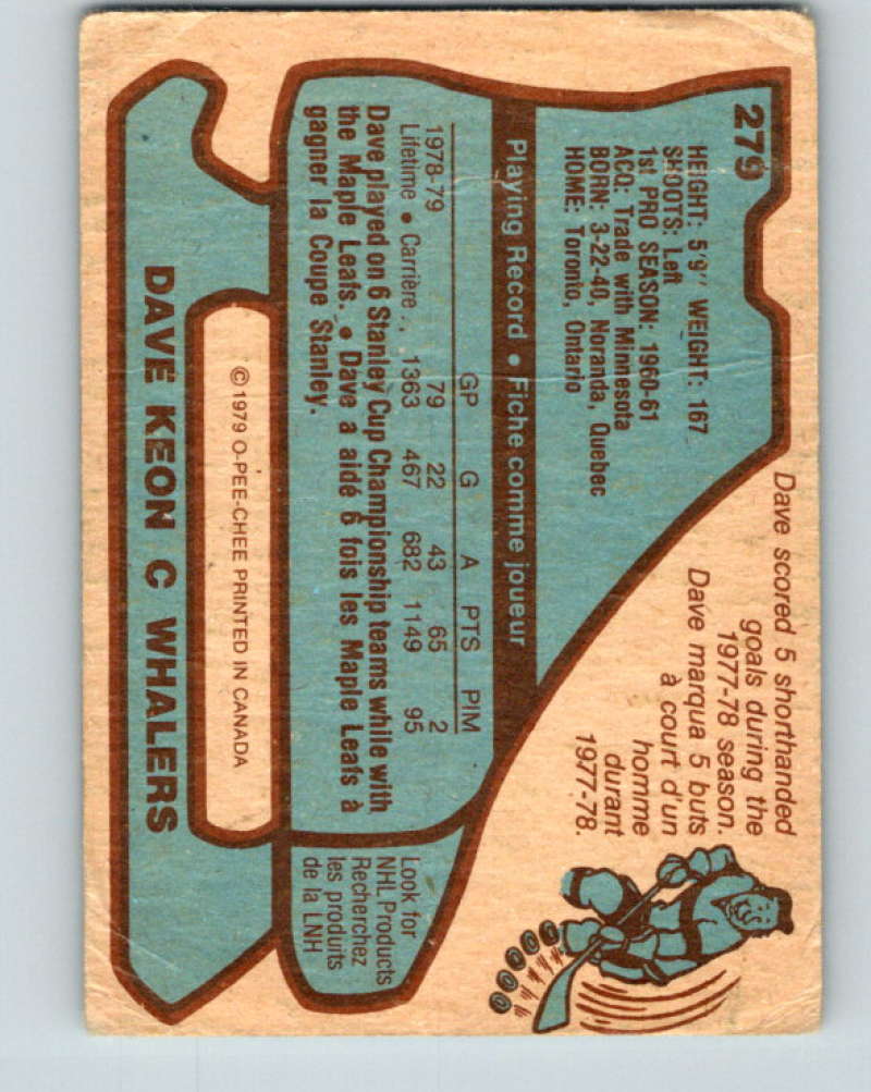 1979-80 O-Pee-Chee #279 Dave Keon NHL Whalers 10497