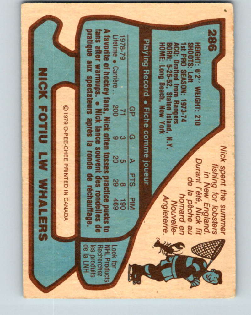 1979-80 O-Pee-Chee #286 Nick Fotiu NHL Whalers 10509