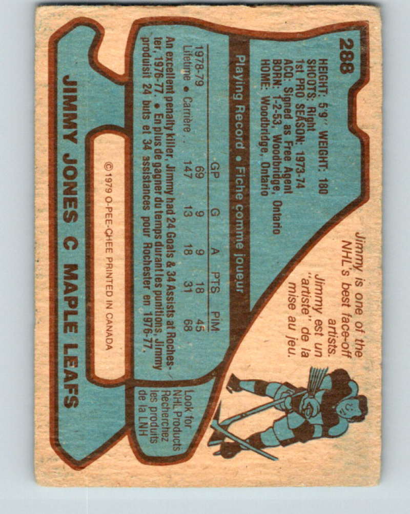 1979-80 O-Pee-Chee #288 Jimmy Jones NHL Maple Leafs 10511