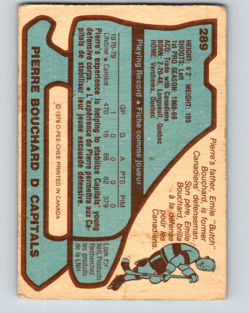 1979-80 O-Pee-Chee #289 Pierre Bouchard NHL Capitals 10512