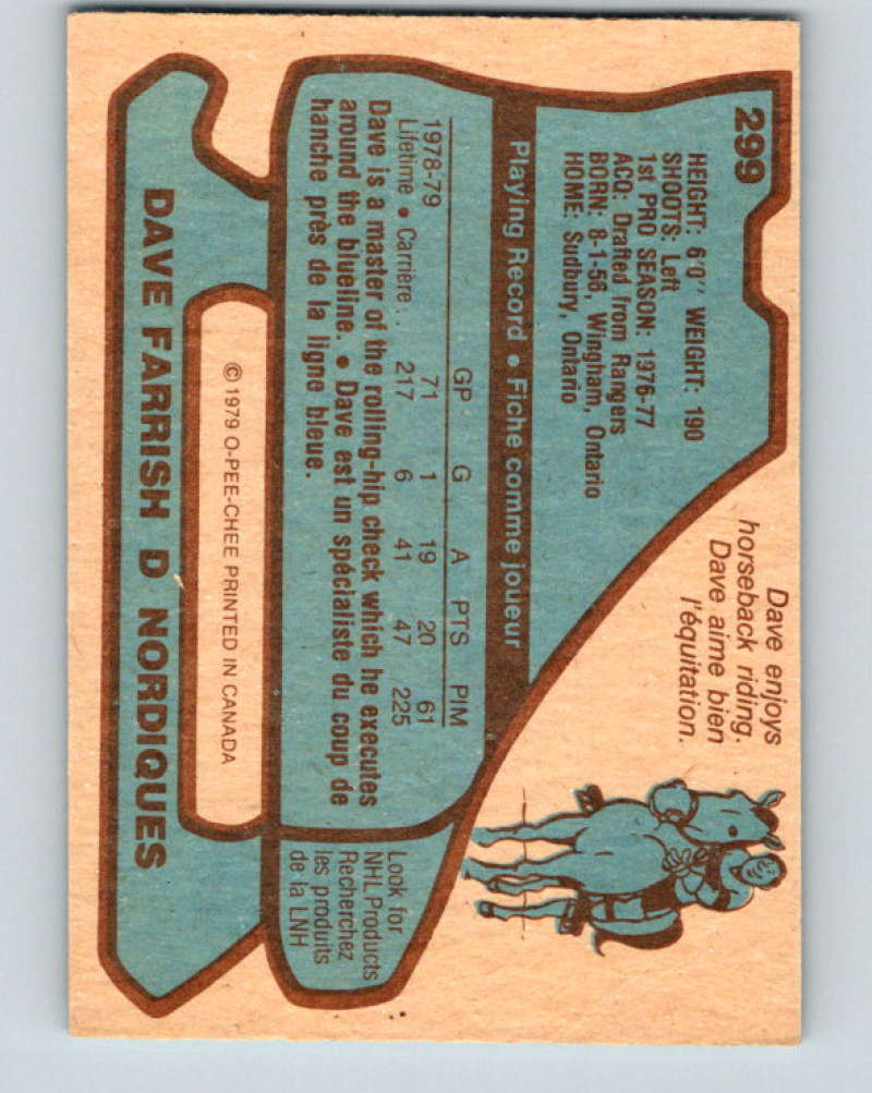 1979-80 O-Pee-Chee #299 Dave Farrish NHL Nordiques 10524