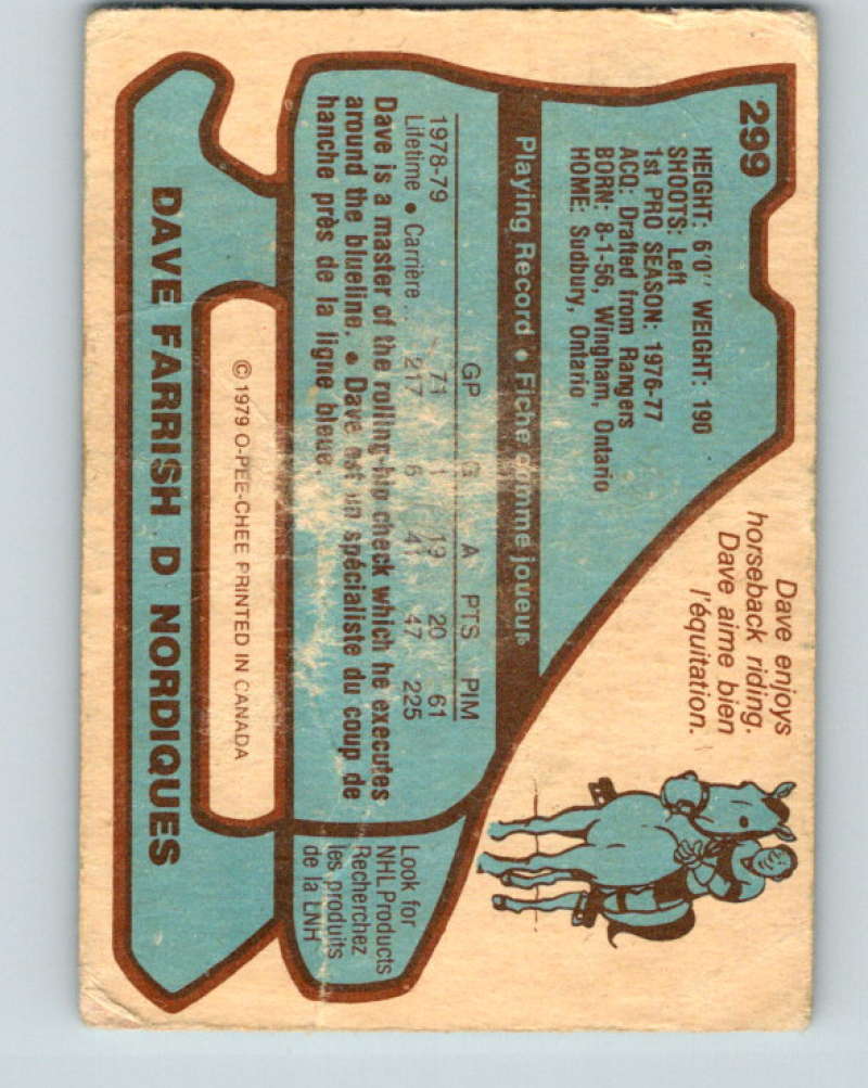 1979-80 O-Pee-Chee #299 Dave Farrish NHL Nordiques 10525
