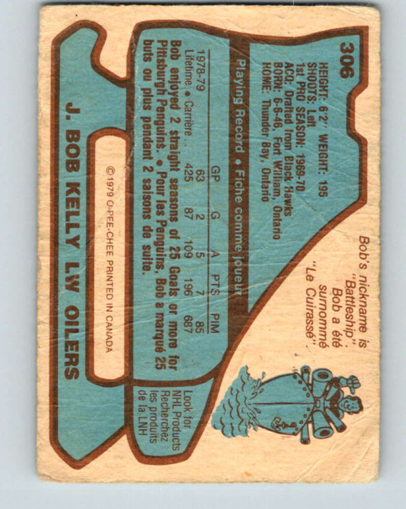 1979-80 O-Pee-Chee #306 J. Bob Kelly NHL Oilers UER 10533