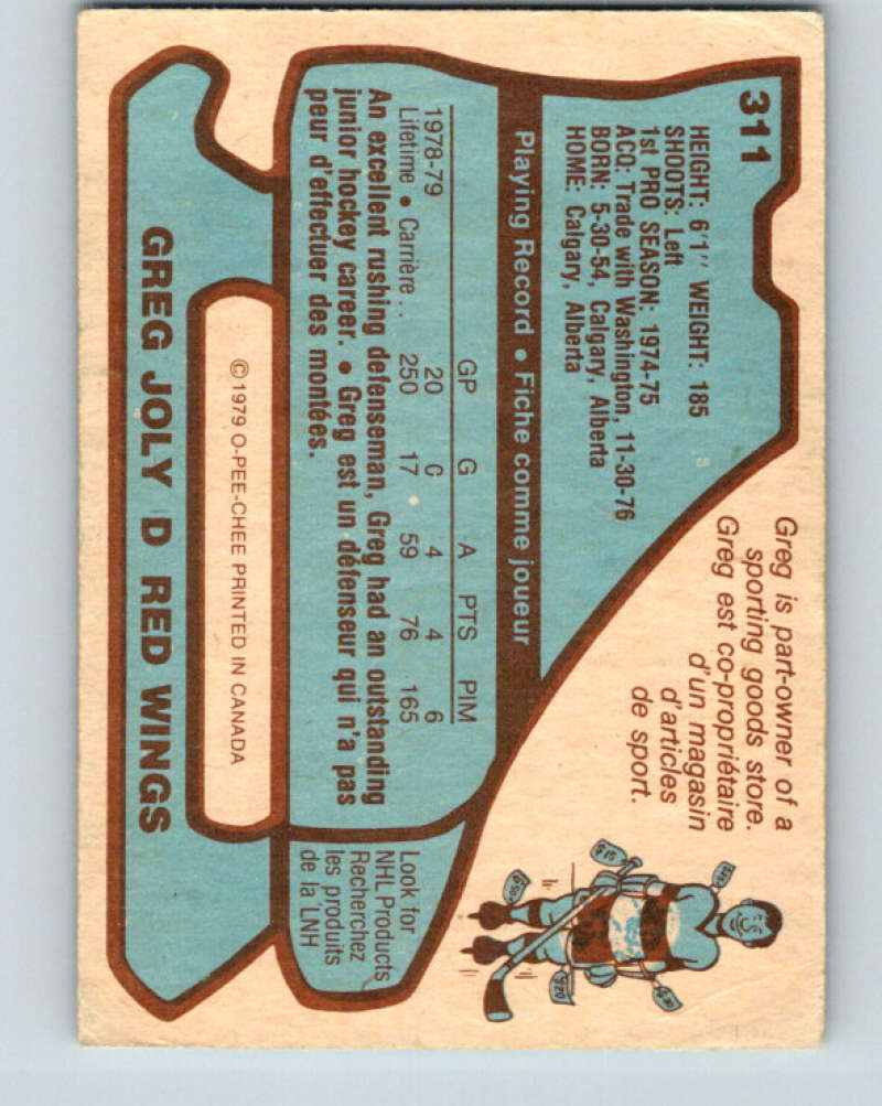 1979-80 O-Pee-Chee #311 Greg Joly NHL Red Wings 10540