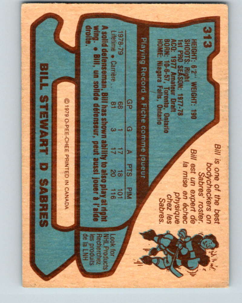 1979-80 O-Pee-Chee #313 Bill Stewart NHL RC Rookie Sabres 10544