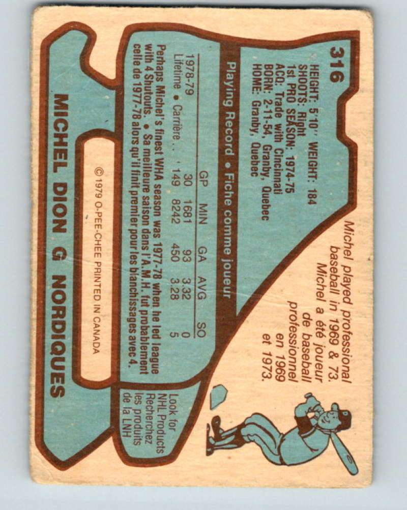 1979-80 O-Pee-Chee #316 Michel Dion NHL Nordiques 10549
