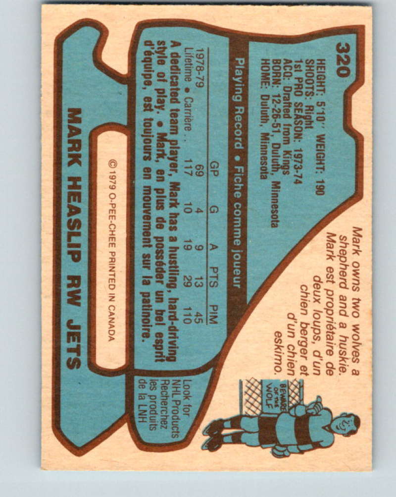 1979-80 O-Pee-Chee #320 Mark Heaslip NHL Winn Jets 10558